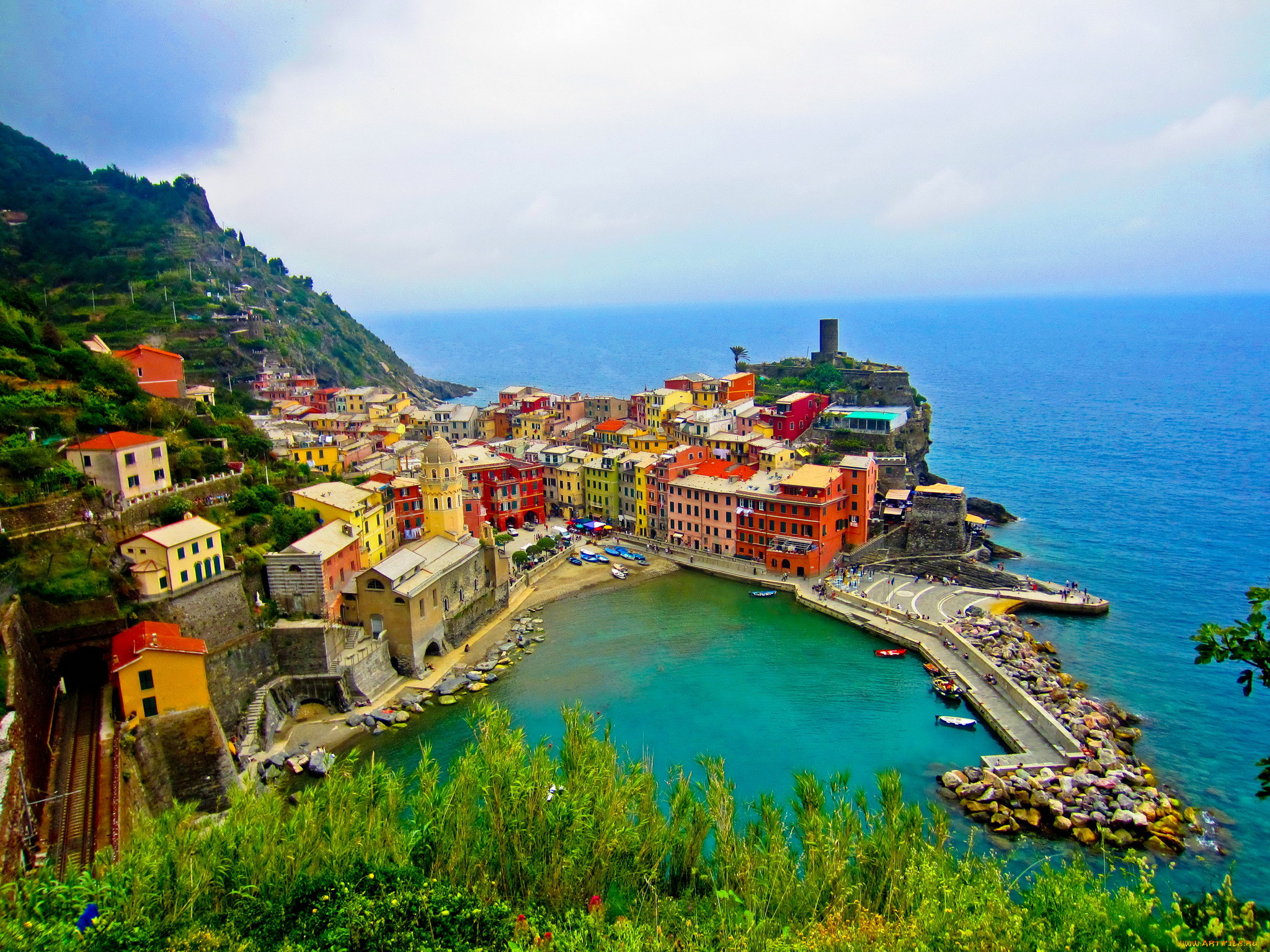 Обои Italy Cinque Terre Города Амальфийское и Лигурийское побережье (Италия),  обои для рабочего стола, фотографии italy, cinque, terre, города,  амальфийское, лигурийское, побережье, италия, дома, море Обои для рабочего  стола, скачать обои картинки